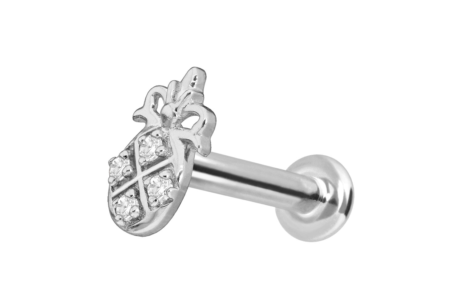 14 Karat Gold Labret Piercing mit Push Fit MOISSANIT-ANANAS